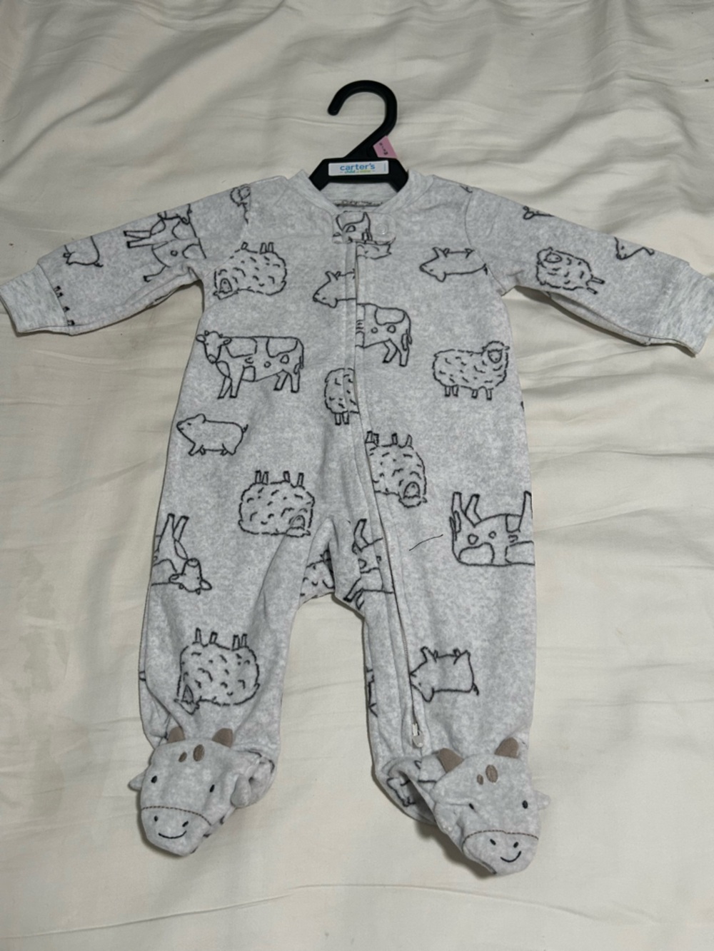 Carter's Gray Farm Animal Footed One-Piece Pajamas 0-3 months NWT